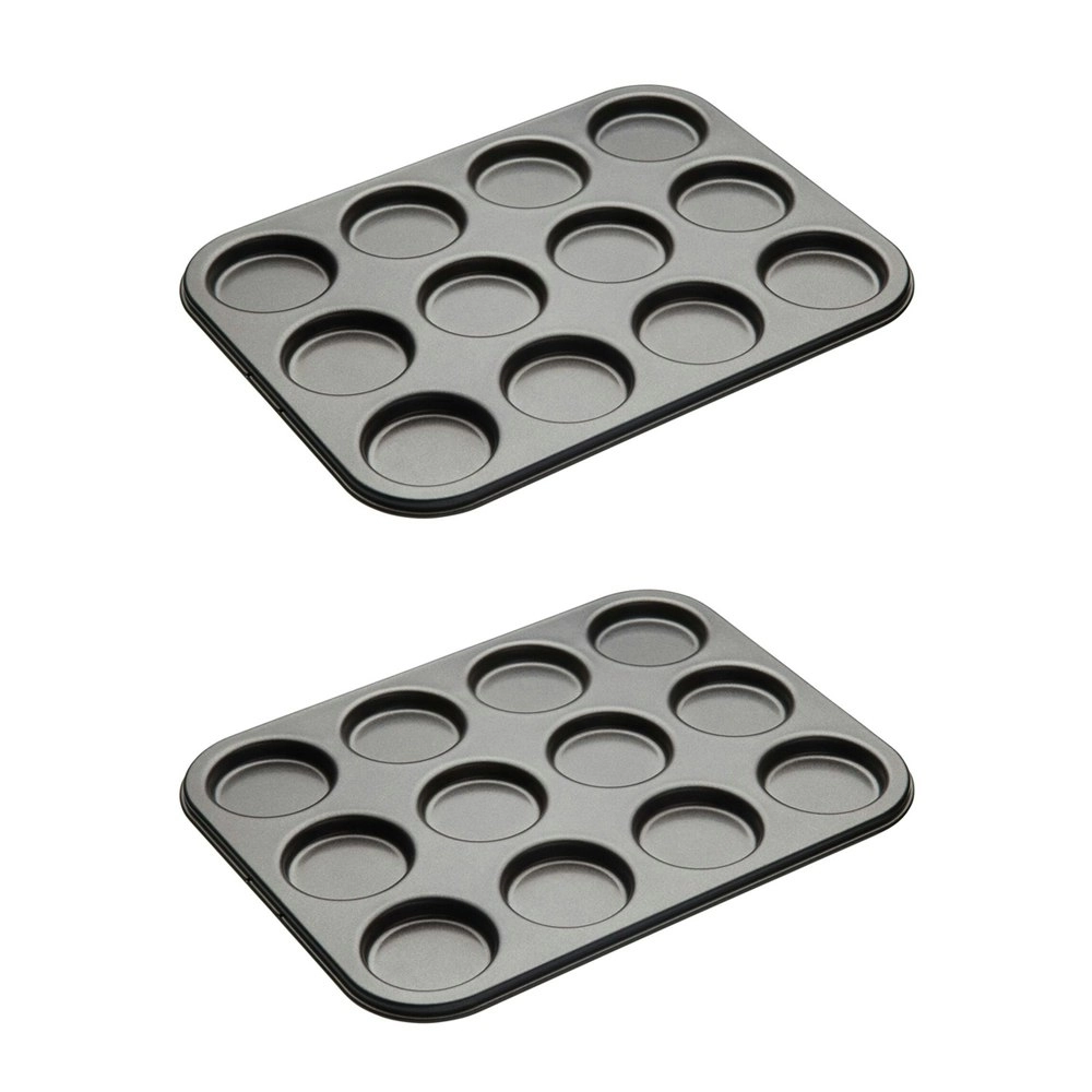 2x MasterCraft 35x27cm Heavy Base 12-Cup Non-Stick Macaron Pan Baking Mould BLKL