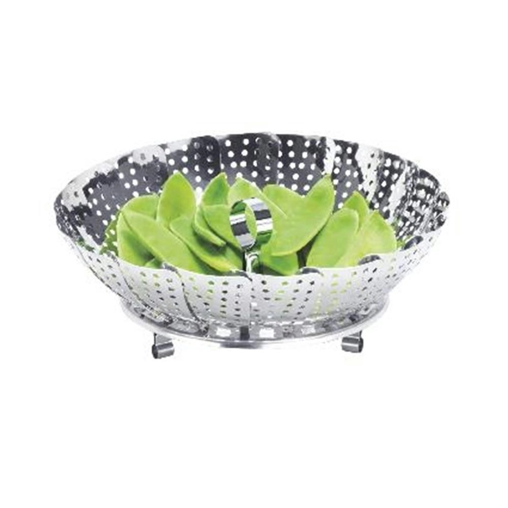 Steamer Basket Folding Stainless Mesh Food Fruit Vegetable Cooking Dish 24cm