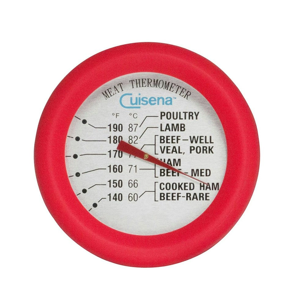 Cuisena Round Stainless Steel Meat Thermometer w/ Silicone Baking/Cooking Red