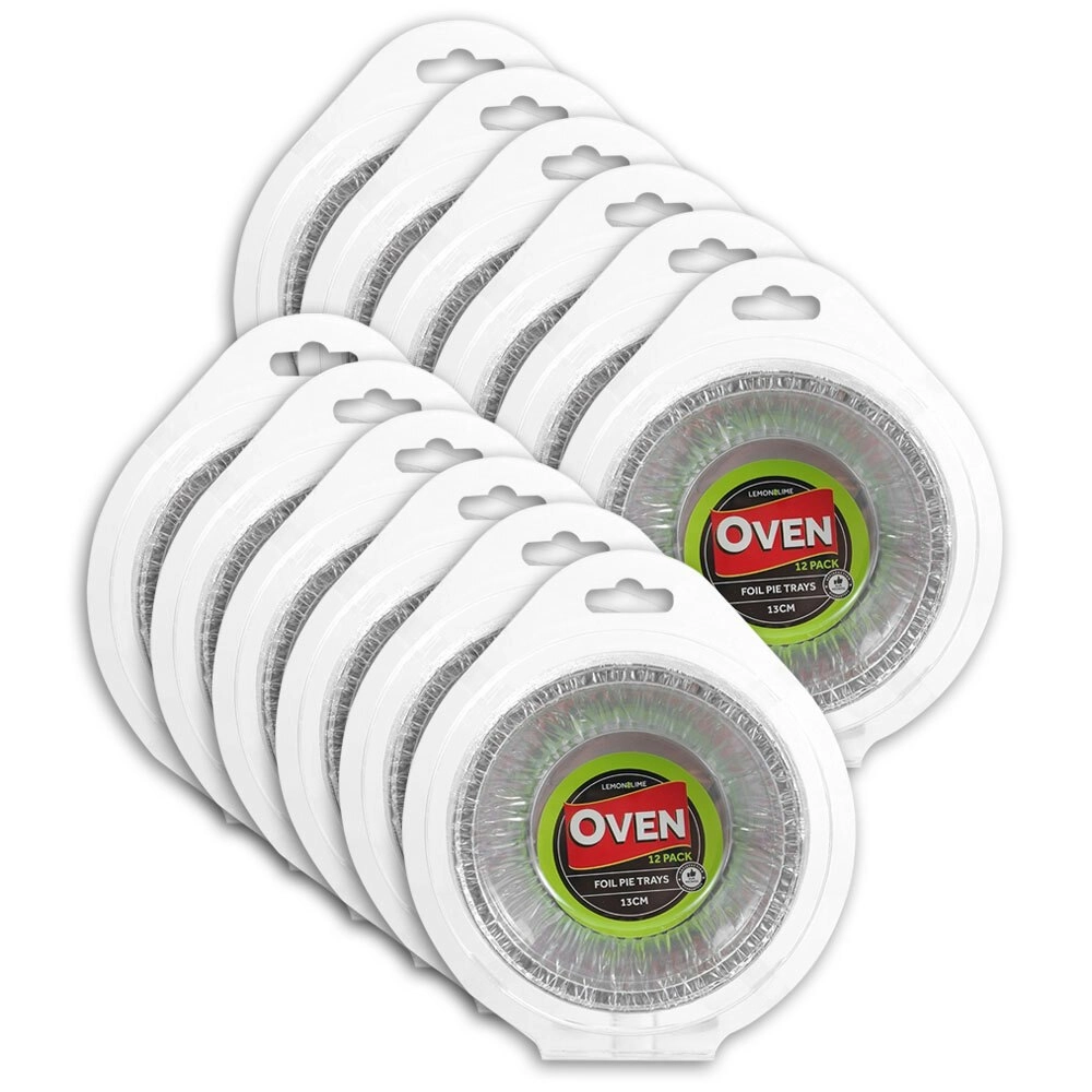 12x 12PK Lemon & Lime Round 13cm Foil Pie Tray Oven Bake/Roast Container Silver