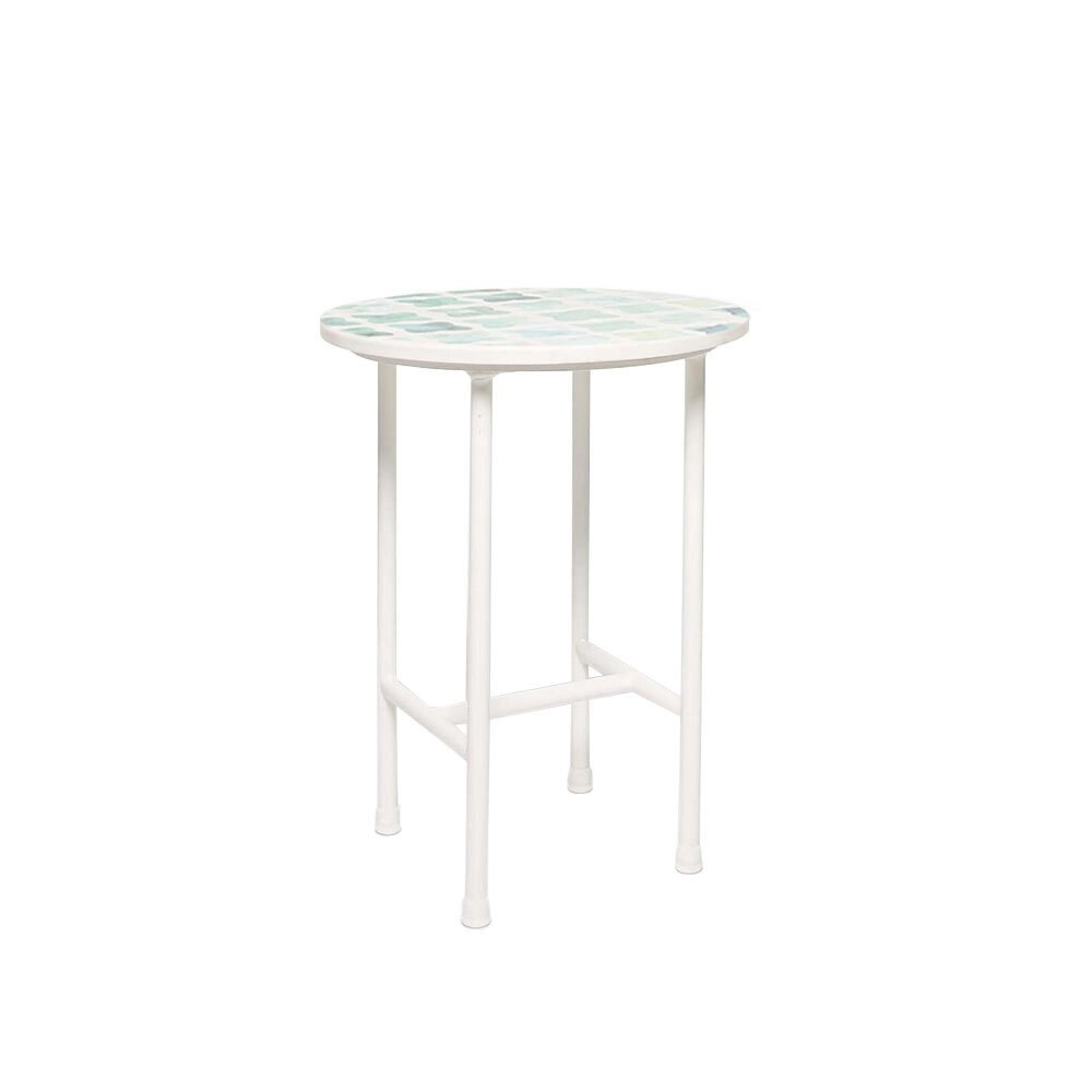 Rayell Marble Side Table Faded Print Cross Blue Marble/White Metal Legs 40x50cm