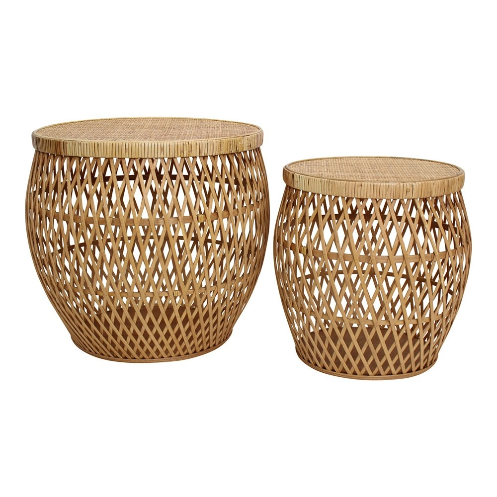 2pc Portland 40.5/53cm Rattan Round Table Set Home/Room Furniture Decor Natural