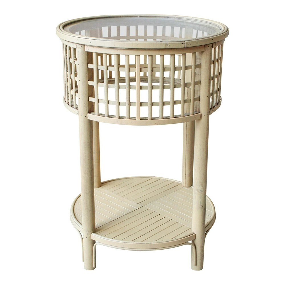 Bahama Rustic Bamboo Metal/Glass 64cm Round Side Table Home/Room Furniture NTRL