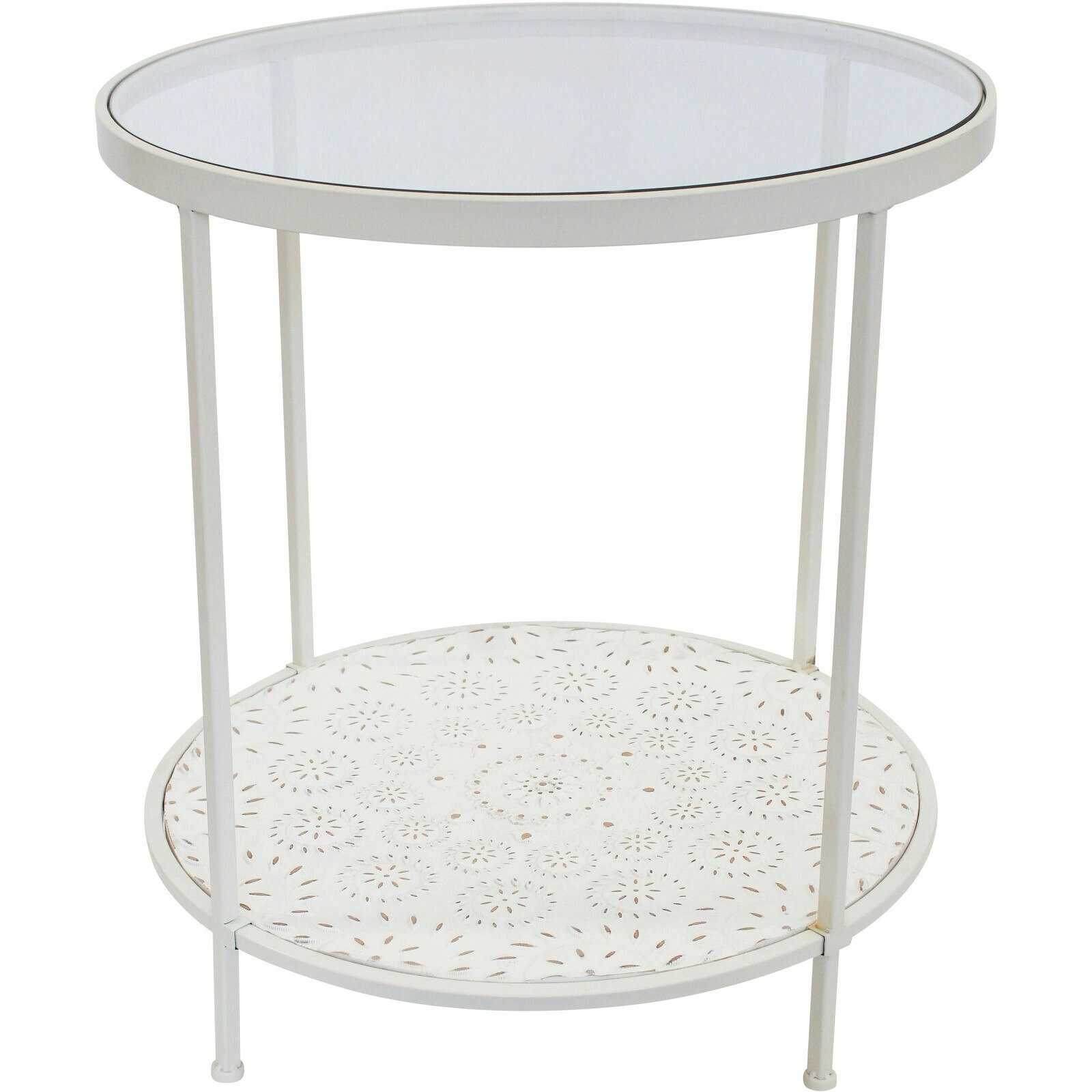 Island Metal/Glass/MDF 55x61cm Side Table Home Corner Furniture Round White