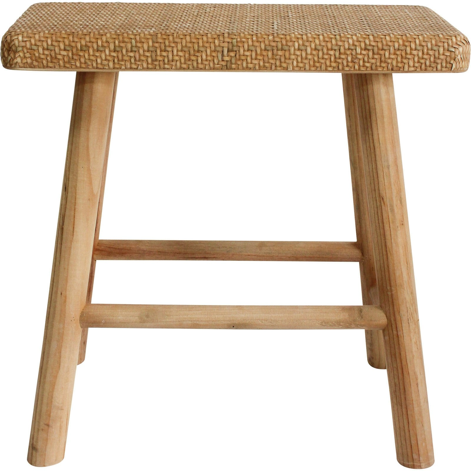 Woven Rattan Timber 46x45cm Stool Bench Seat Medium Home Rect Furniture Natural