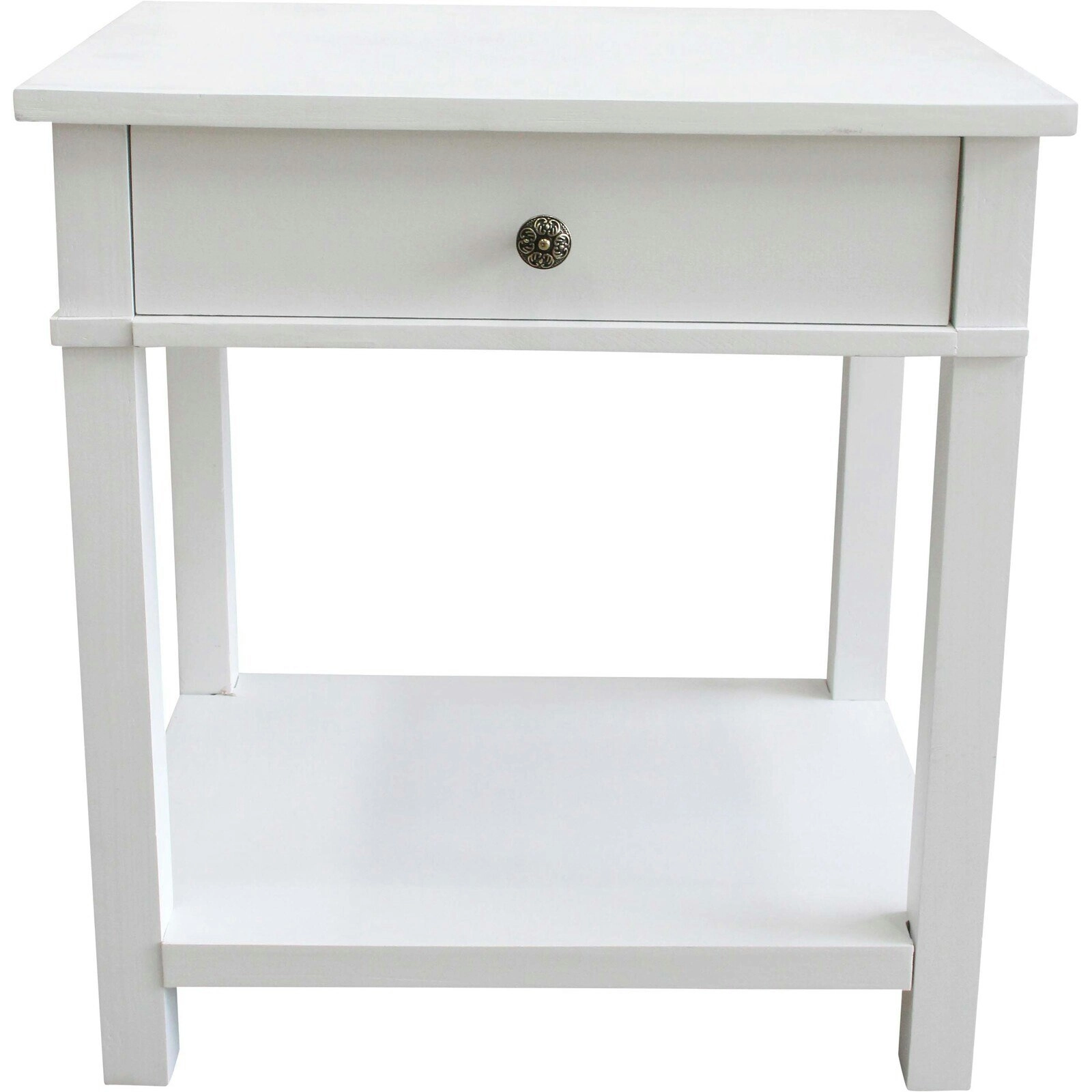 Bungalow Pine/MDF 55x60cm Bedside Table w/ Drawer Rect Corner Furniture White