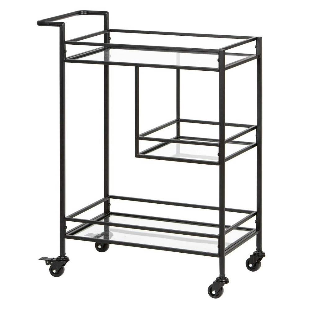 Tempa Bradley 86cm Iron/Glass Bar Cart Drink Storage Serving Trolley Rack Black