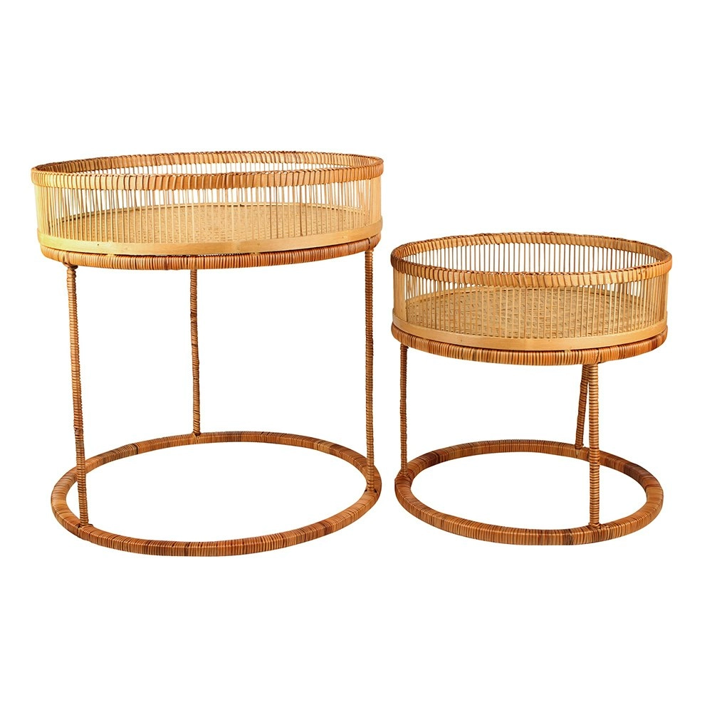 2pc Maine & Crawford Kalib 54/42cm Rattan/Bamboo Table Furniture Decor Natural