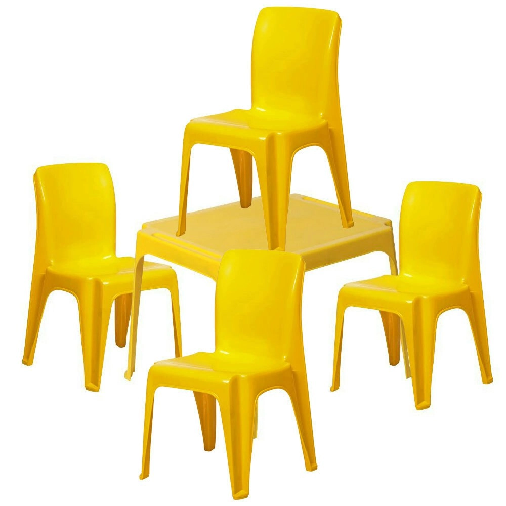 Tuff Play Kids Tinker Table w/ 4x Chairs/Seat Set Indoor/Outdoor 2-6y Yellow