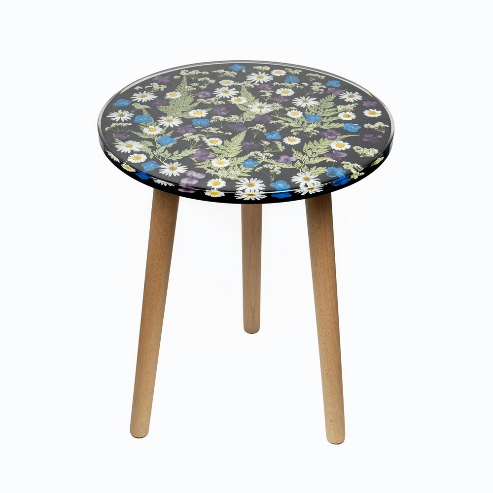 Leni Handcrafted Round Resin Side Table Tranquil Garden Black 40x40x51.5cm