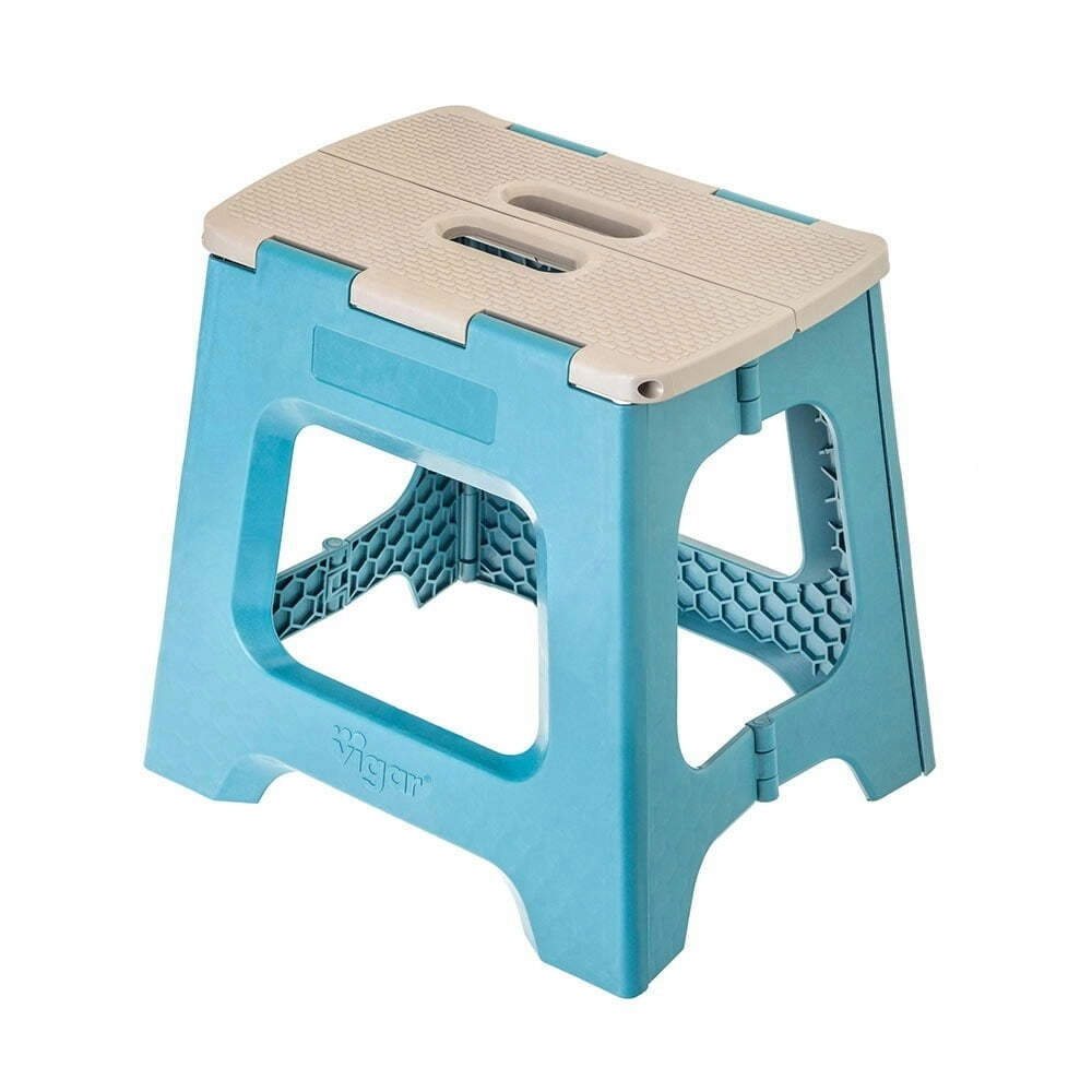 Vigar Compact Foldable 32cm Plastic Step Stool Outdoor/Kitchen Chair Blue Print