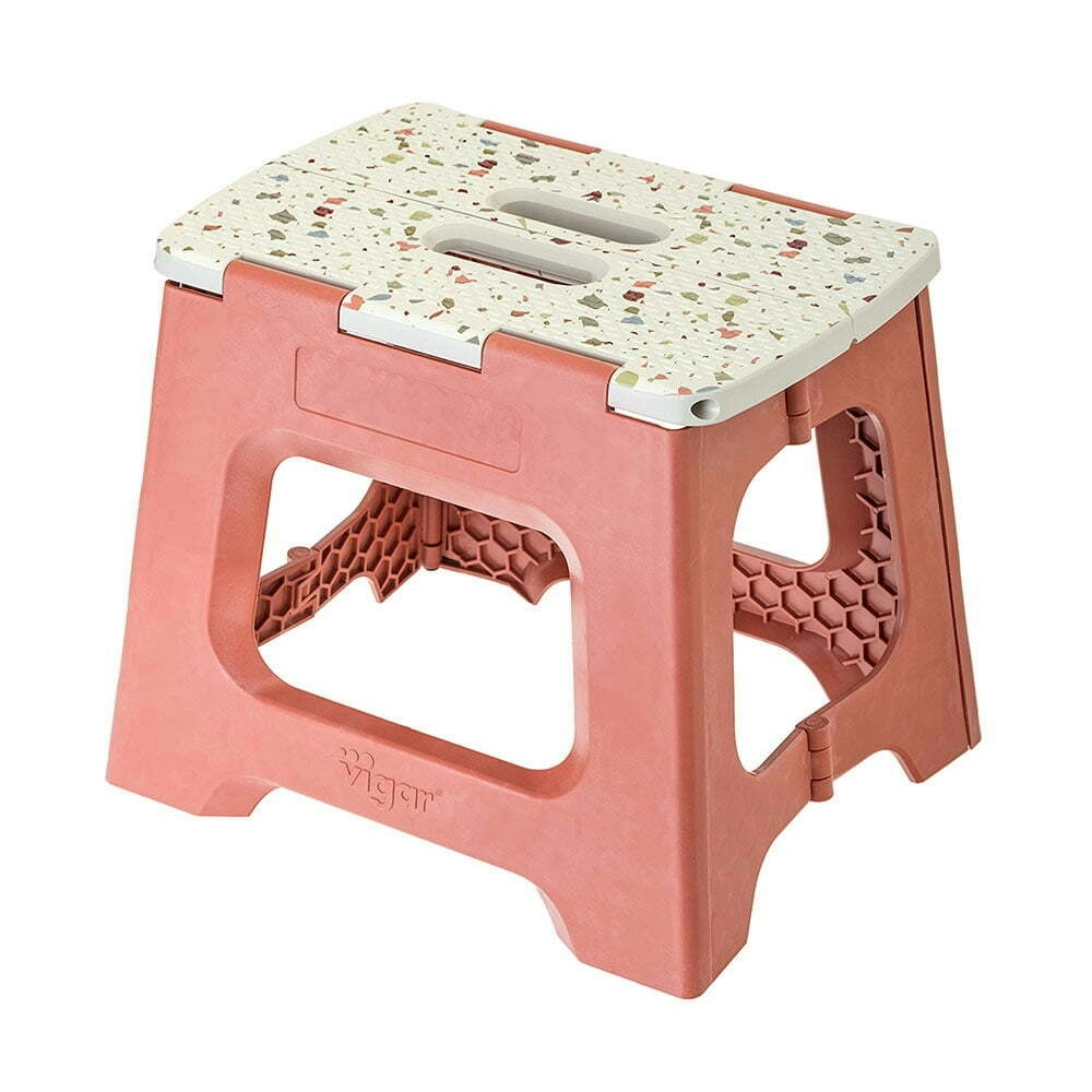 Vigar Compact Foldable 32cm Plastic Step Stool Outdoor/Kitchen Terrazzo on Top