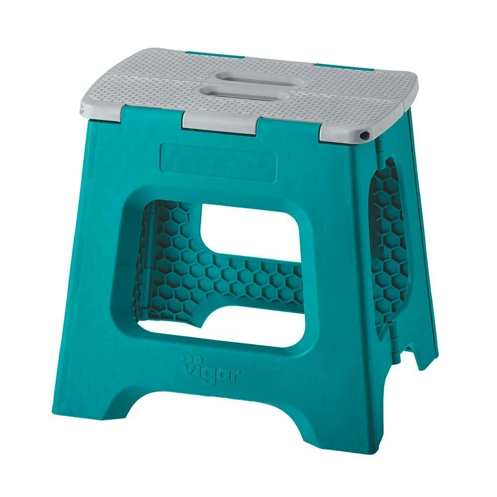 Vigar Compact Foldable 32cm Plastic Step Stool Outdoor/Kitchen Chair Turquoise