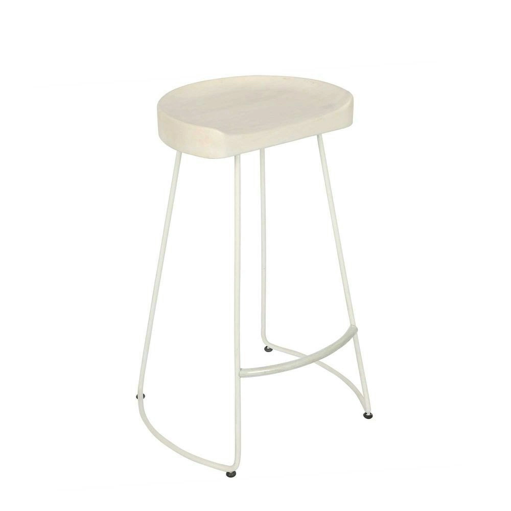 Belle Maddison Stool Metal/Wood Bar Seat Chair Home Furniture 67cm Natural/White