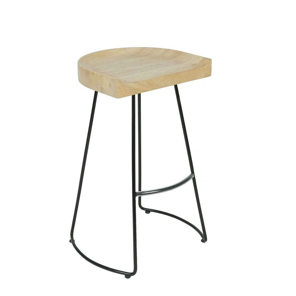 Belle Maddison Stool Metal/Wood Bar Seat Chair Home Furniture 67cm Natural/Black