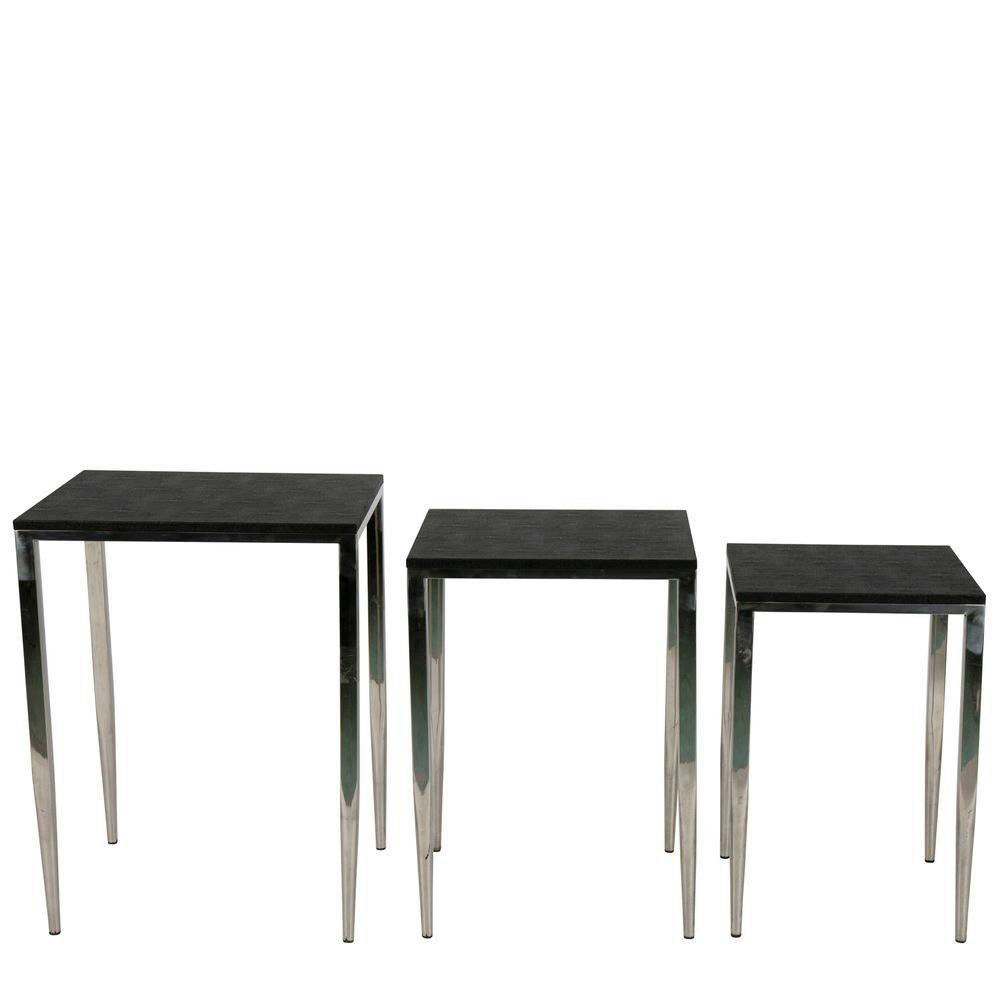 3PK Belle Alor Shagreen Bedside Table Set Square Home/Living Room Furniture BLK