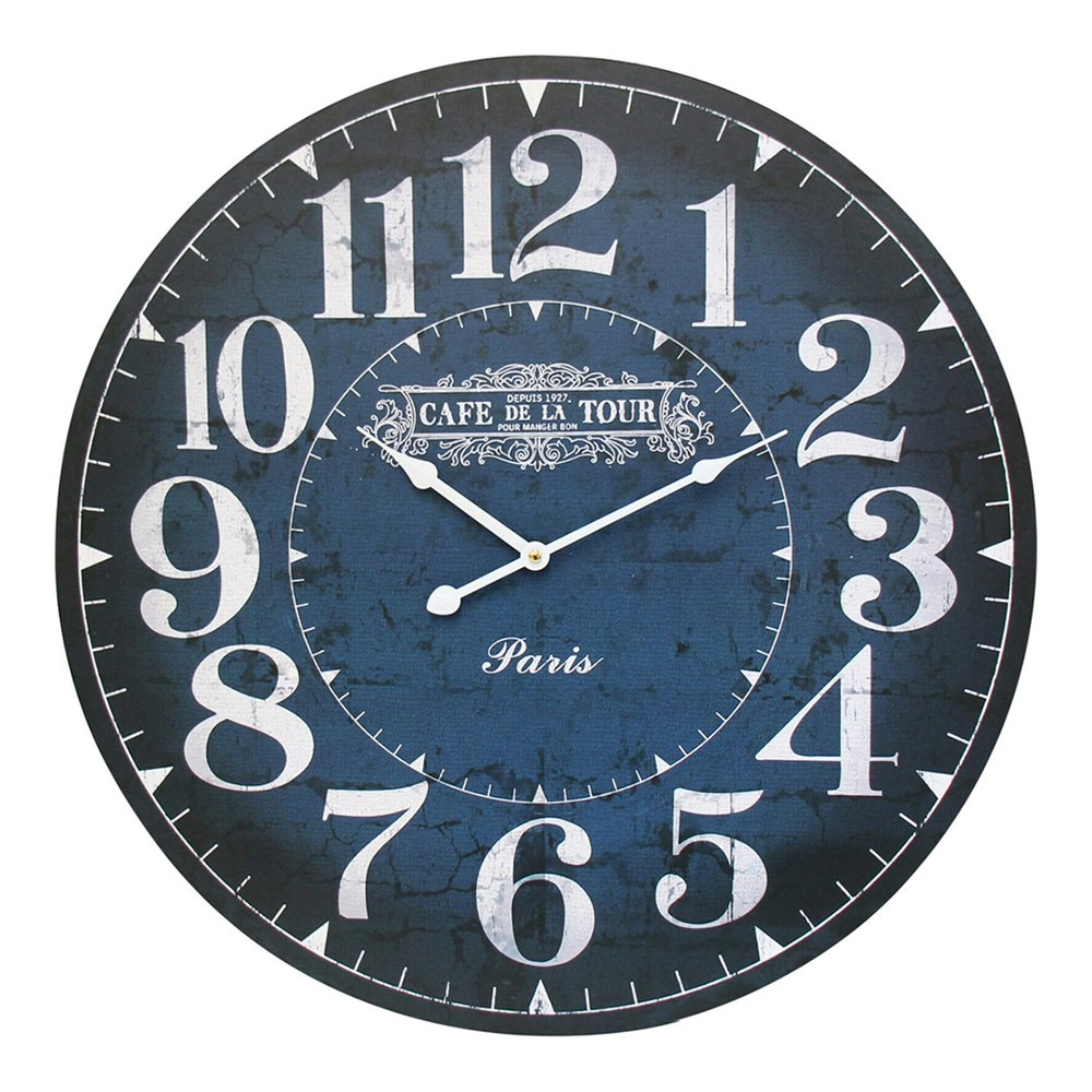 De La TourMDF 58cm Wall Clock Round Analogue Hanging Home/Office Room Decor Navy