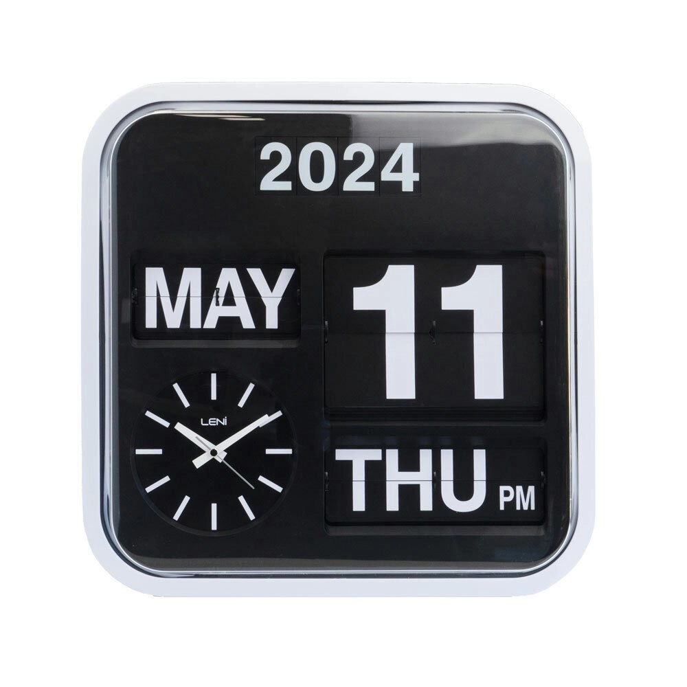 Leni Bankers Analog Quartz Square Wall Clock With Calendar 43x43cm Black