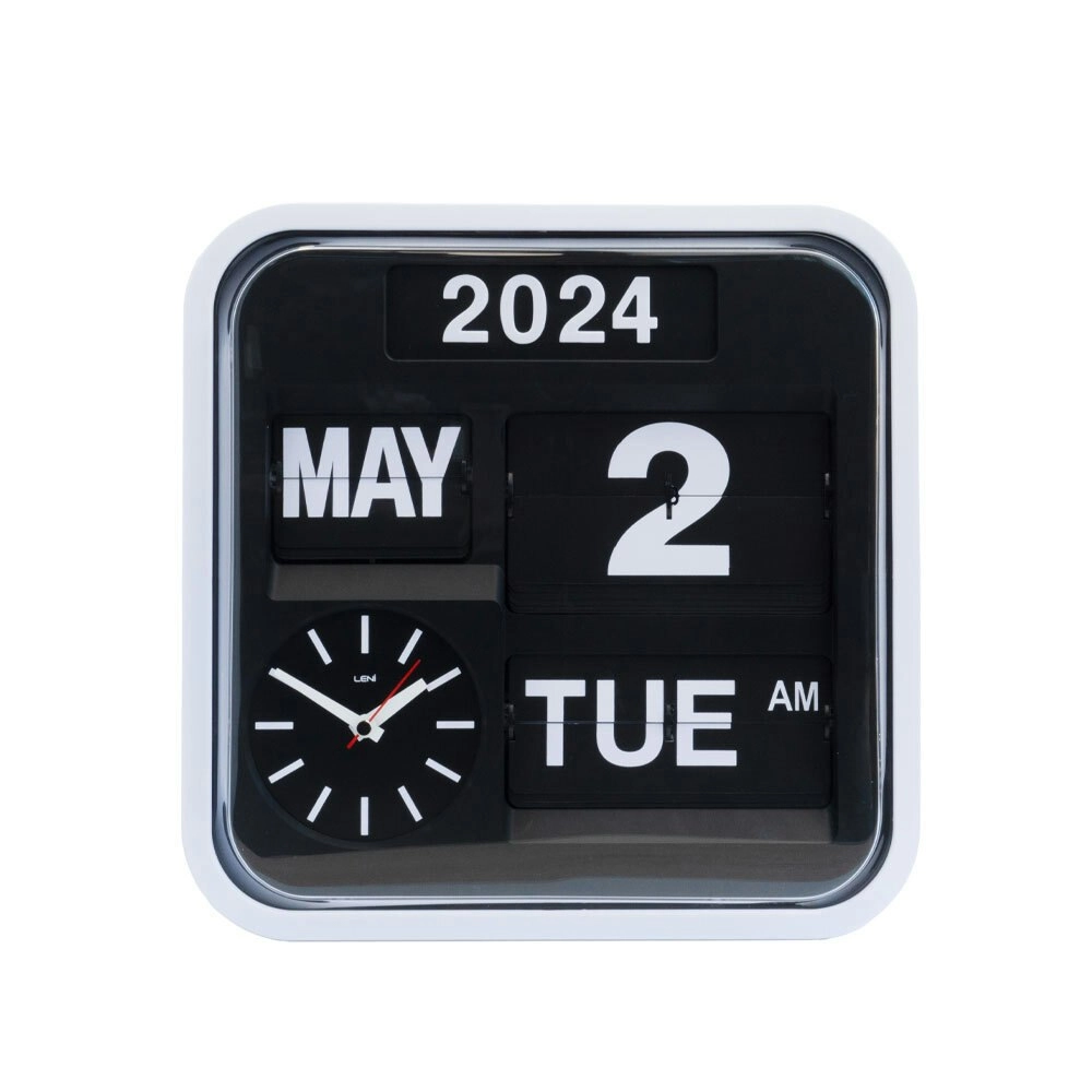 Leni Bankers Analog Quartz Square Wall Clock With Calendar 32x32cm Black