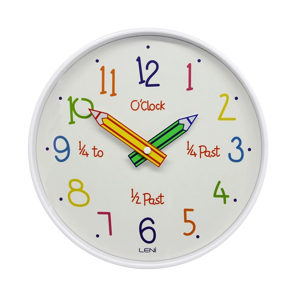 Leni Pencil Dial Kids/Children Hanging Round Room Wall Clock Time Décor 25cm