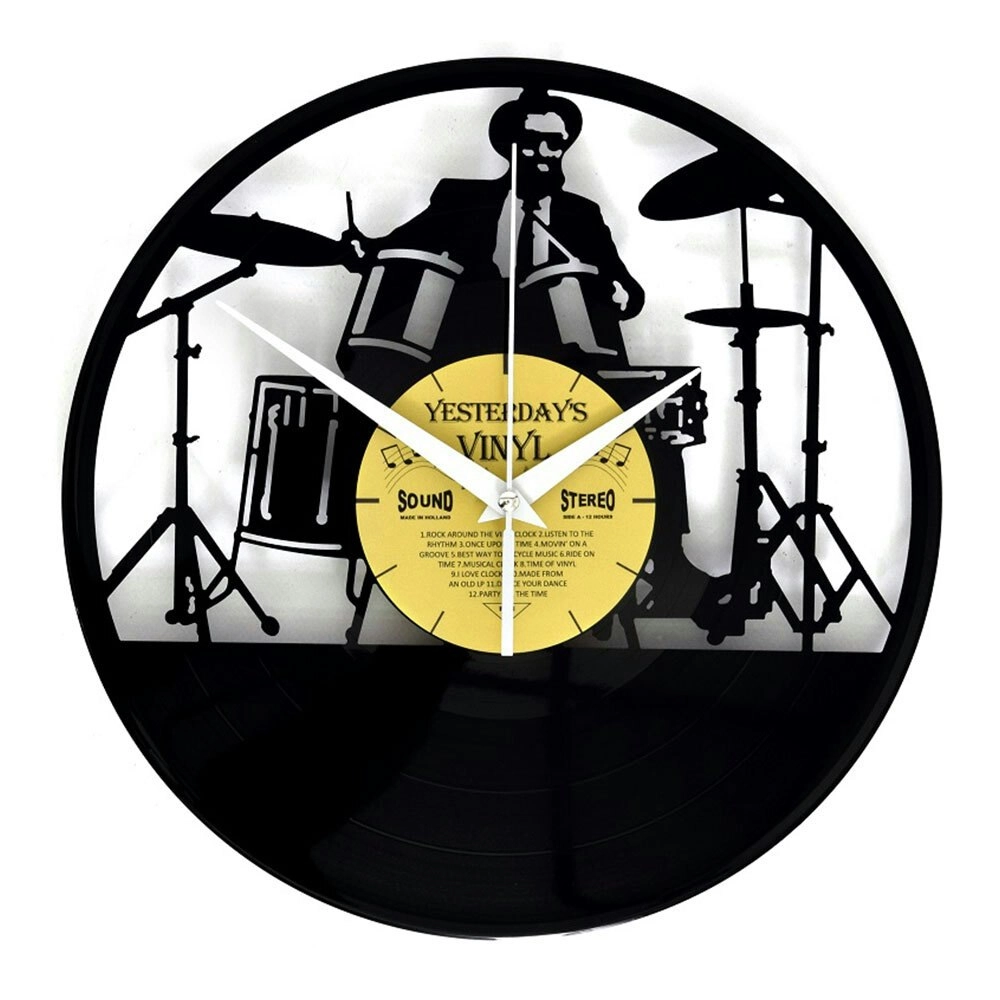 Yesterday’s Recycled Vinyl Rock Music Lover Memorabilia Battery Clock Drummer