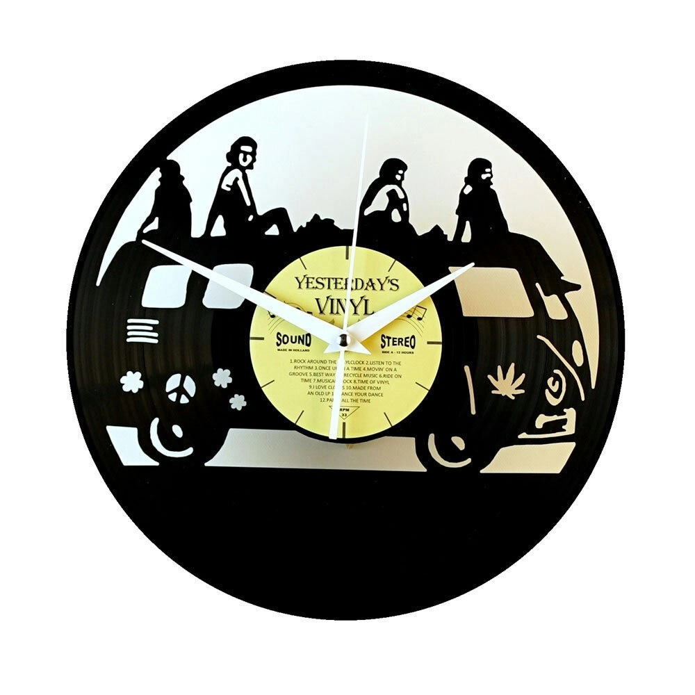 Yesterday’s Recycled Vinyl Music Lover Memorabilia Battery Clock Hippie Bus