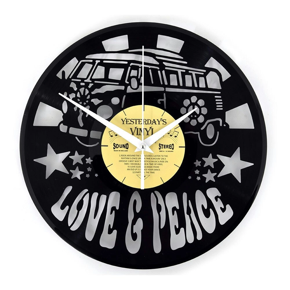 Yesterday’s Recycled Vinyl Music Lover Memorabilia Battery Clock Love & Peace