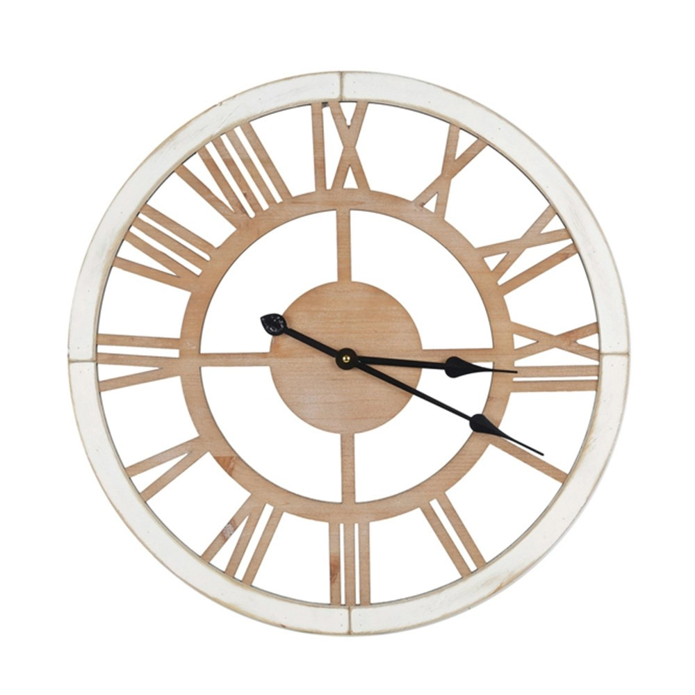 Maine & Crawford Elijah Roman Numeral 60cm Analogue MDF Wall Clock White/Natural