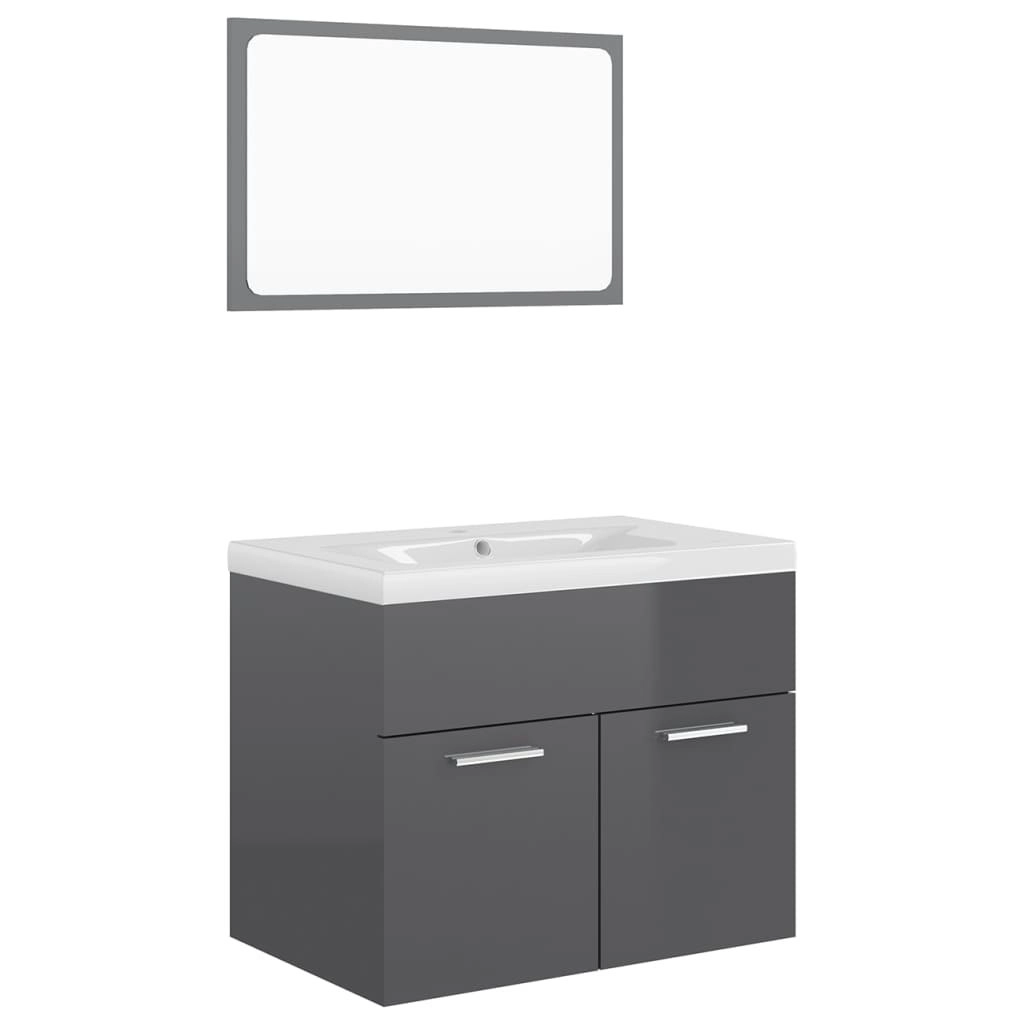 Bathroom Furniture Set High Gloss Grey Engineered Wood 3070873