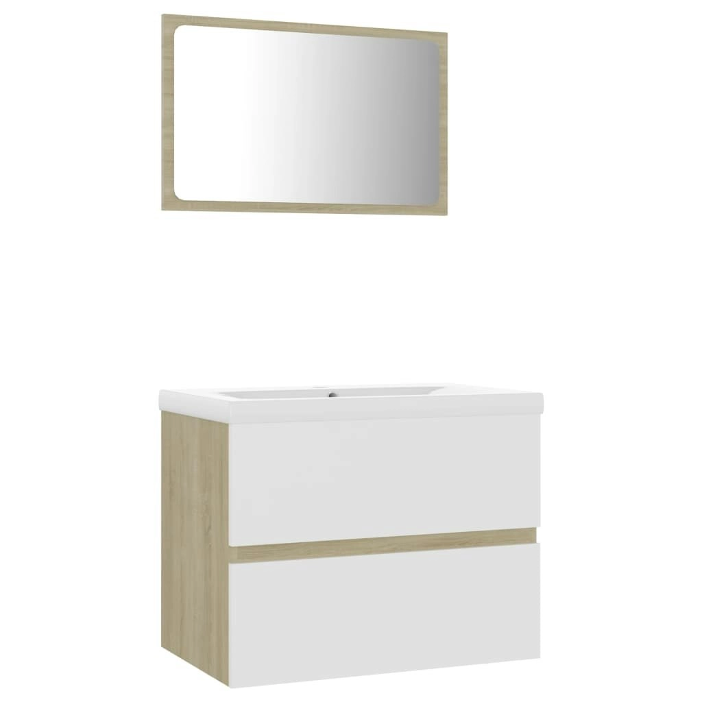 Bathroom Furniture Set White and Sonoma Oak Engineered Wood 3071590