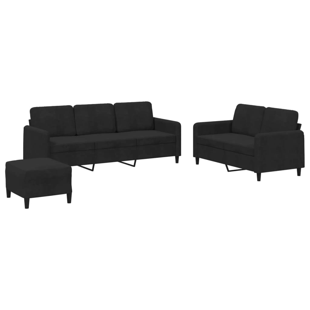 3 Piece Sofa Set Black Velvet 3202029