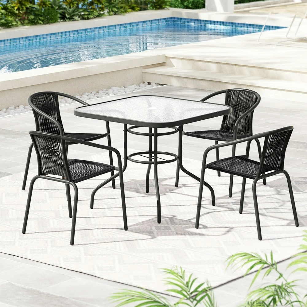 Gardeon Outdoor Dining Set 5 Piece Steel Stackable Chairs Table Patio Furniture