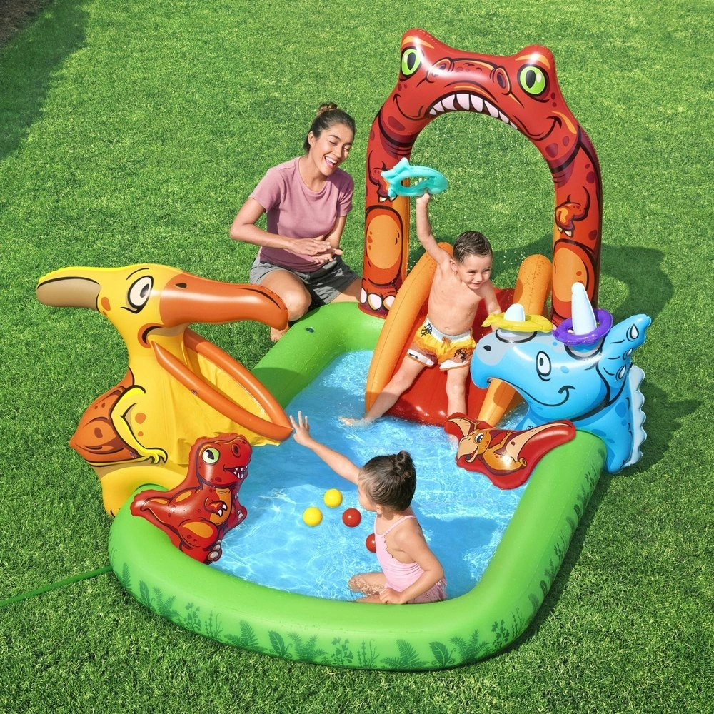 Bestway Kids Inflatable Play Splash Pool with Slide Ball Tossing Toys 242x140cm