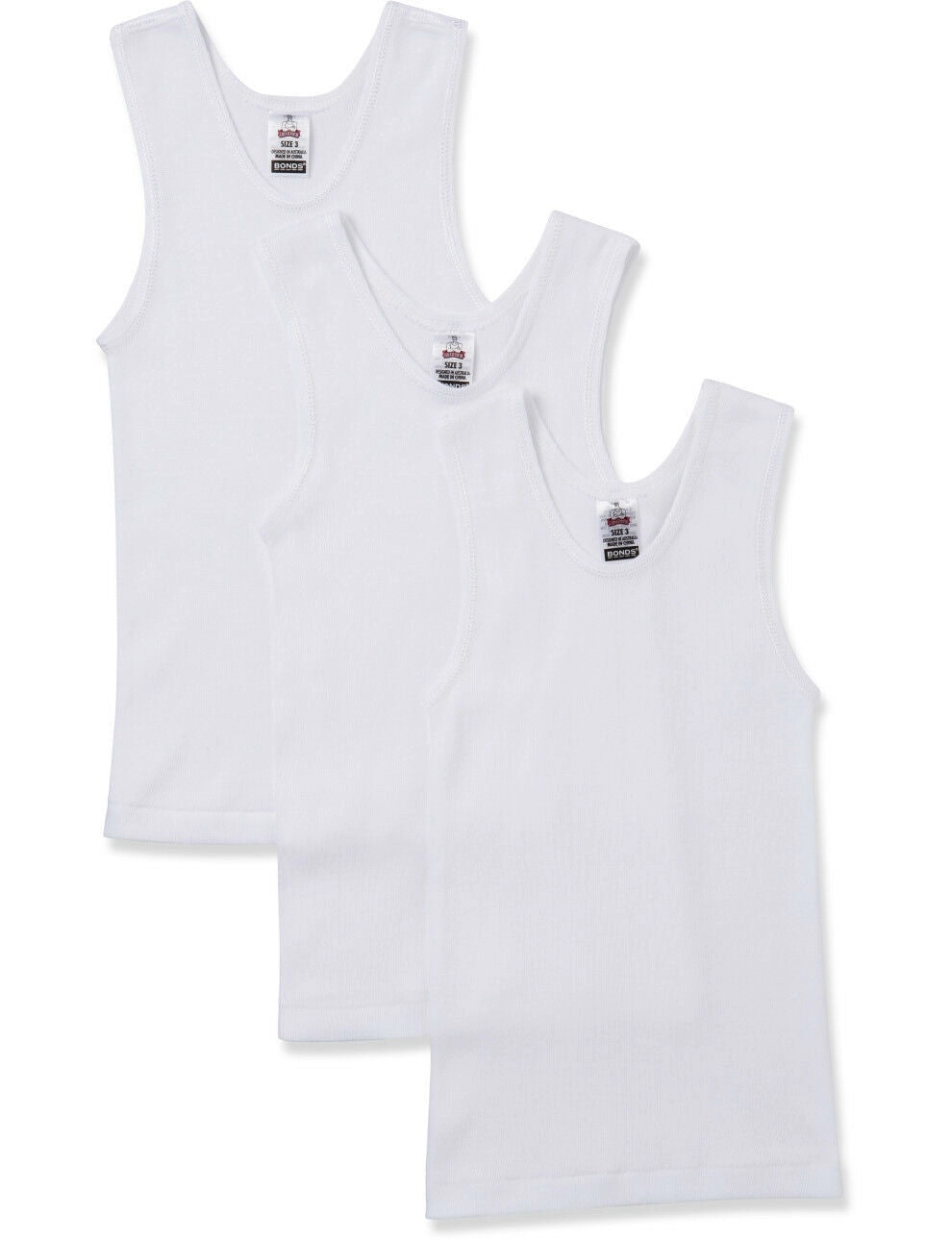 Bonds Boys Kids 3 Pack Chesty Cotton White Singlets