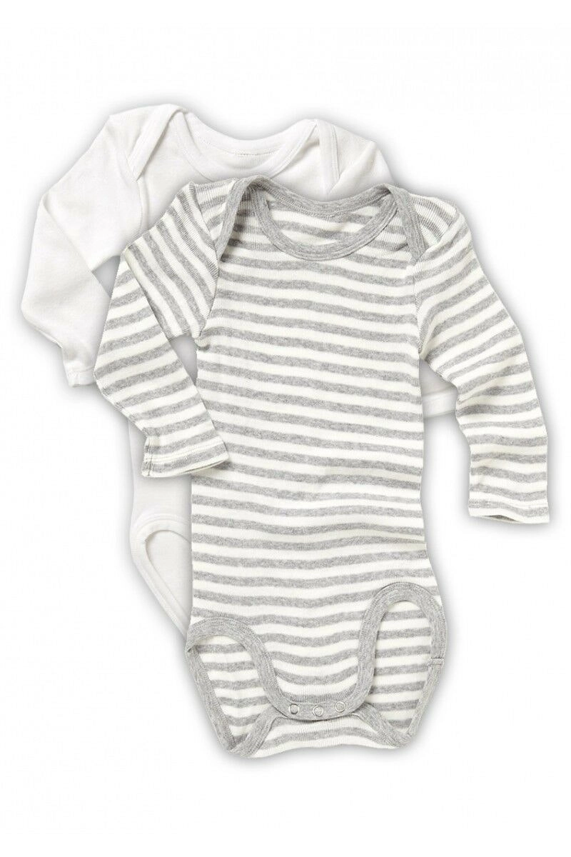 Bonds Baby 2 Pack White Grey Long Sleeve Bodysuit Jumpsuit