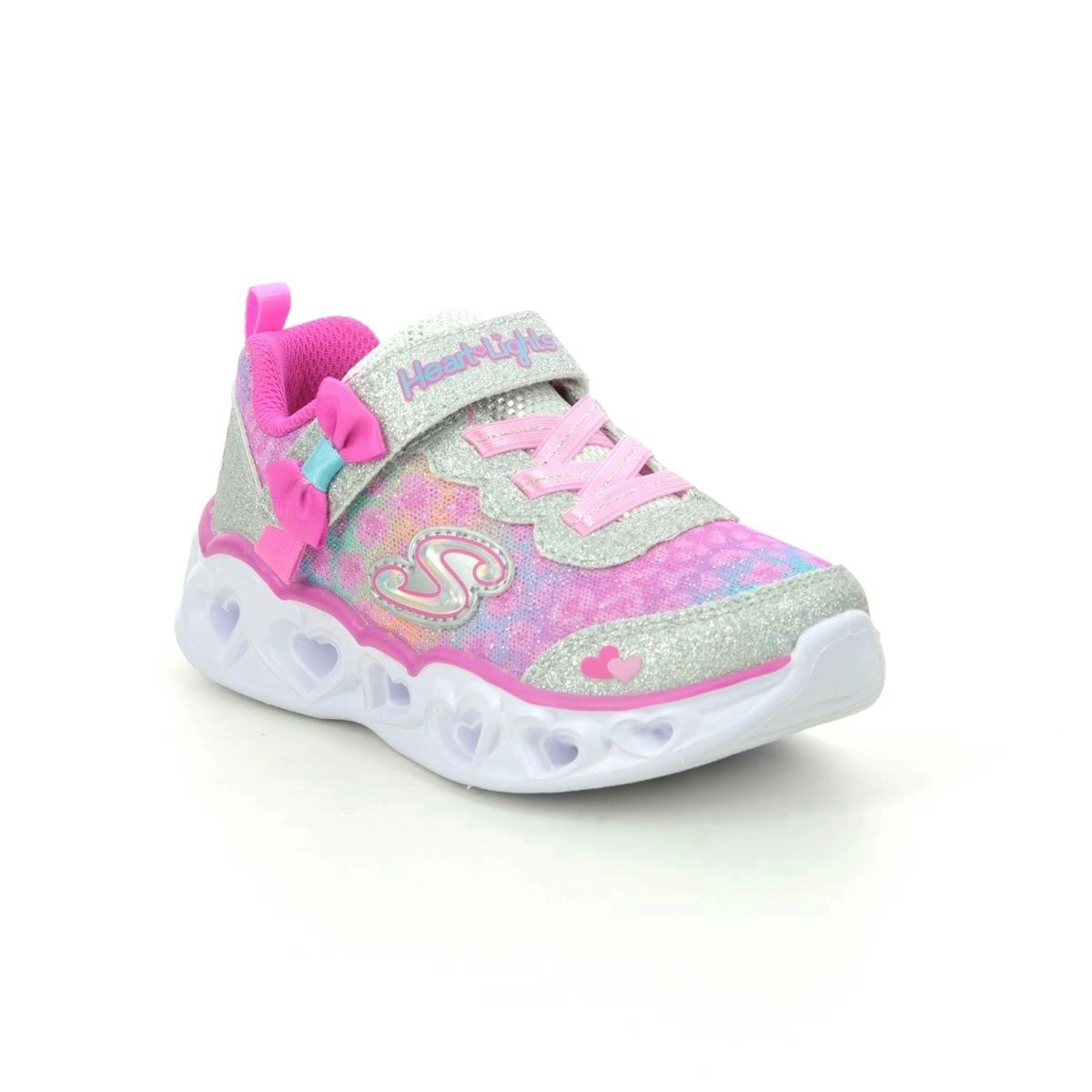 Kids Skechers Heart Lights Untamed Silver/Hot Pink Infant Girls Light Up Trainers