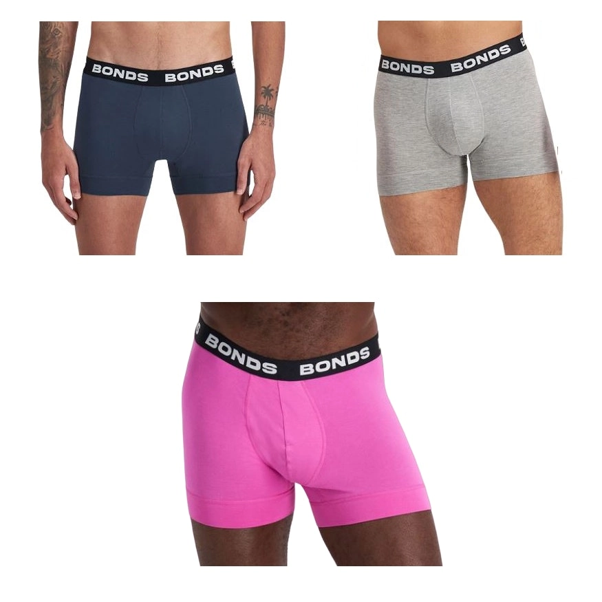 6 x Mens Bonds Total Package Trunks Underwear Charcoal / Pink / Grey