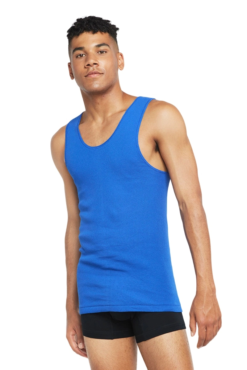 6 x Bonds X-Temp Blue Mens Chesty Cotton Plain Singlet Vest Tank Top