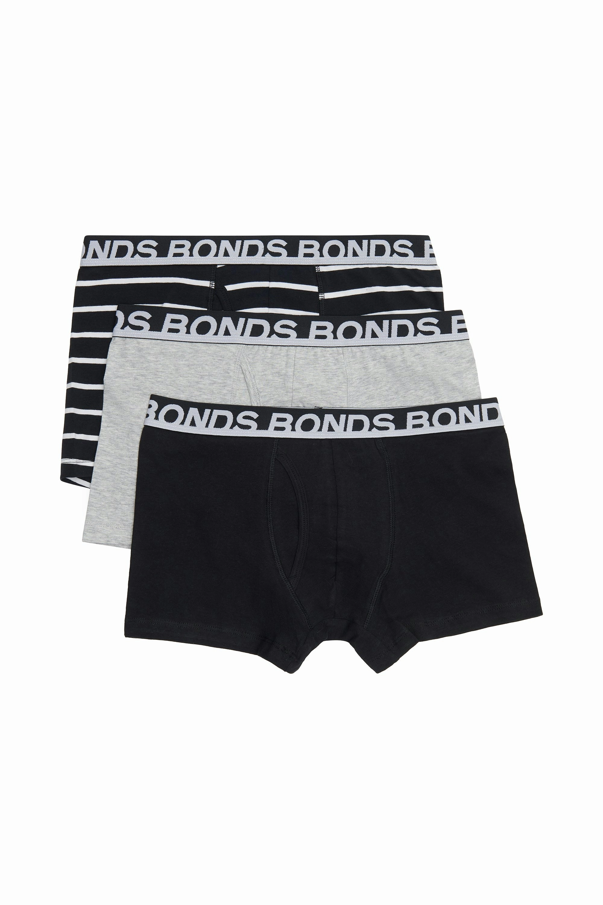 15 X Bonds Mens Everyday Trunks Underwear - Black Stripe/Grey/Black