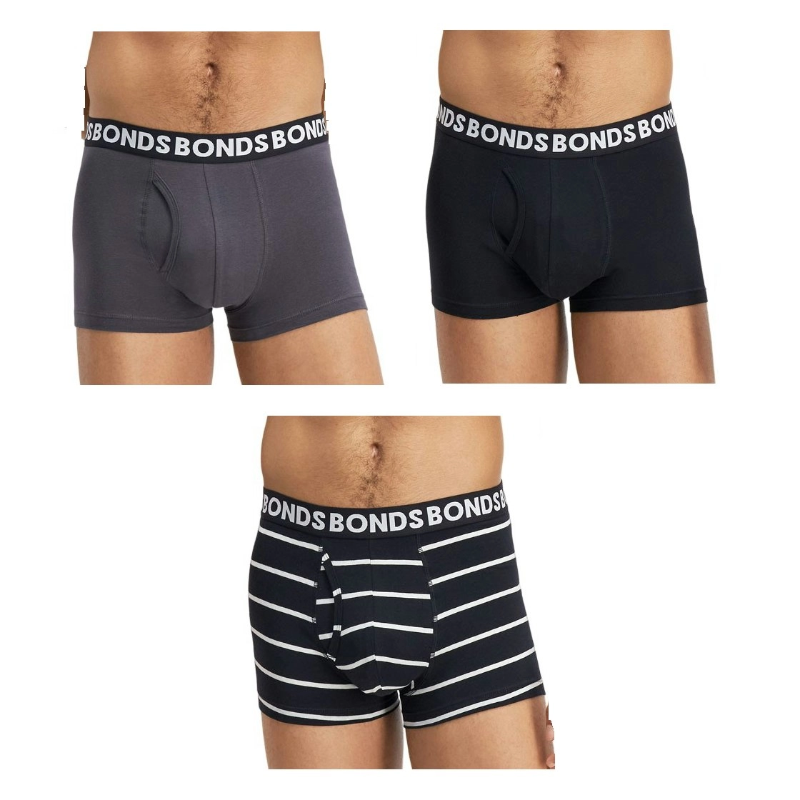 6 x Mens Bonds Everyday Trunks Underwear Black Stripe / Charcoal / Black