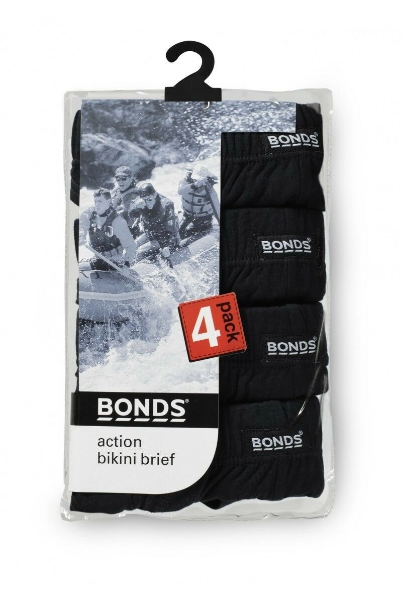 Bonds Mens 4 Pairs Black Action Bikini Brief Underwear S M L Xl Xxl