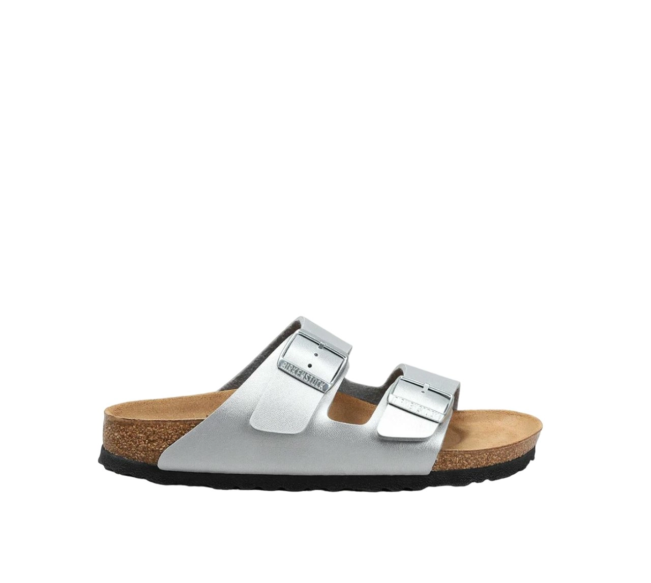 Unisex Birkenstock Arizona Birko-Flor Narrow Silver Slip On Sandals