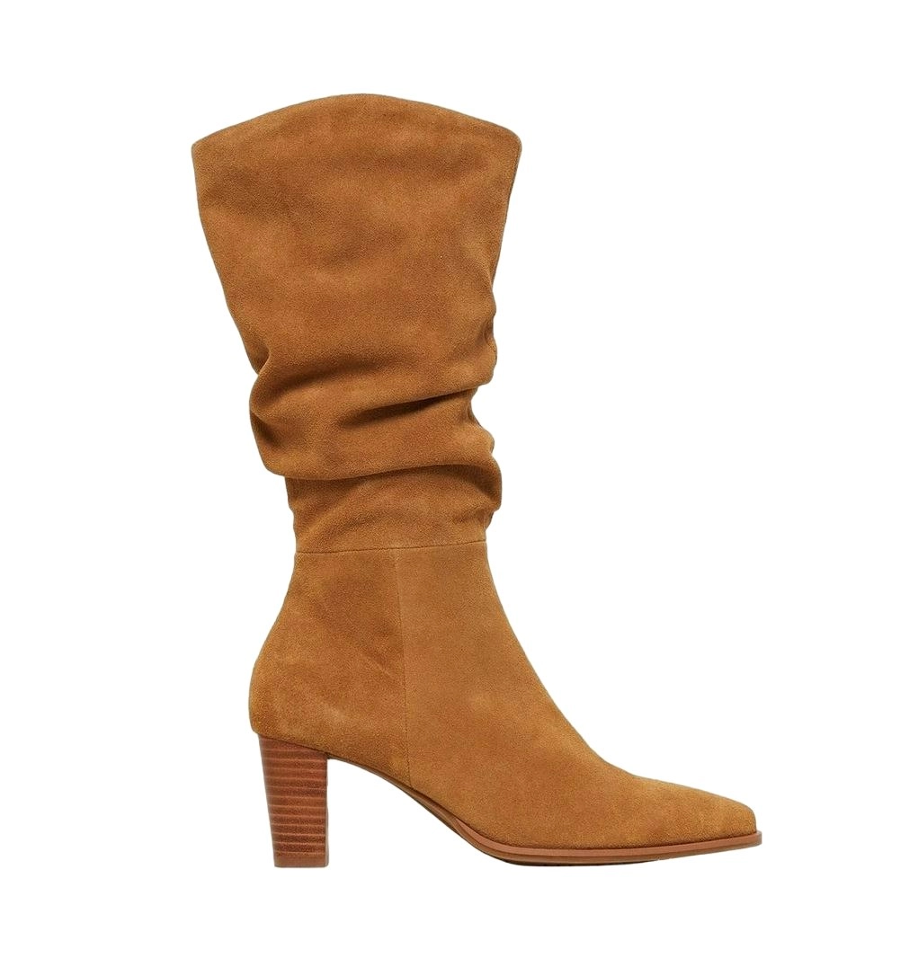 Womens Hush Puppies Hunch Chestnut Suede Heel Long Boots