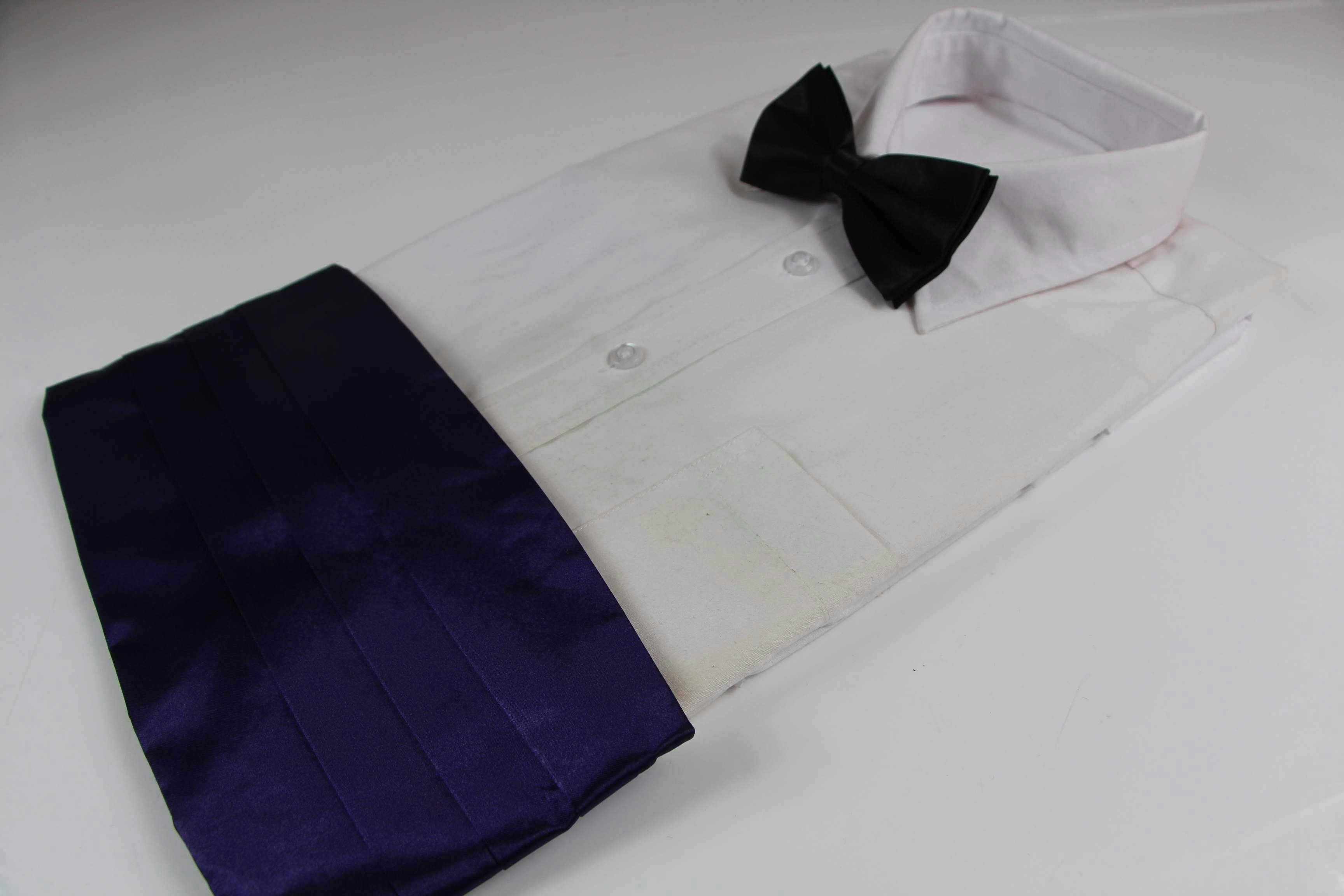 Mens Dark Purple Cummerbund & Black Bow Tie Set