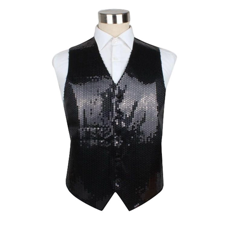 Mens Black Sequin Patterned Vest Waistcoat