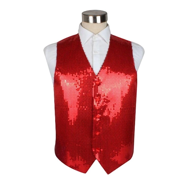 Mens Red Sequin Patterned Vest Waistcoat