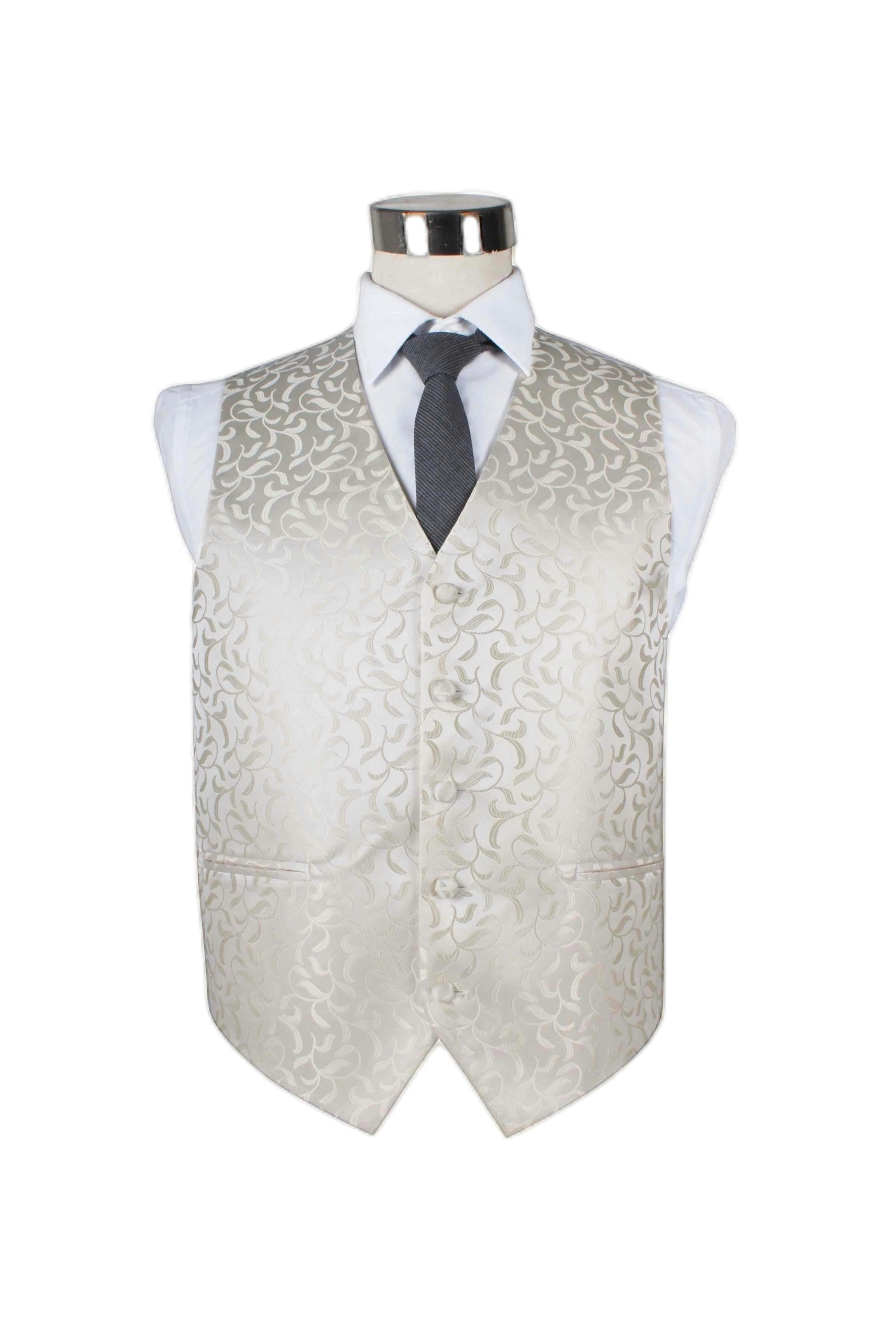 Mens Ivory Scroll Vine Patterned Vest Waistcoat