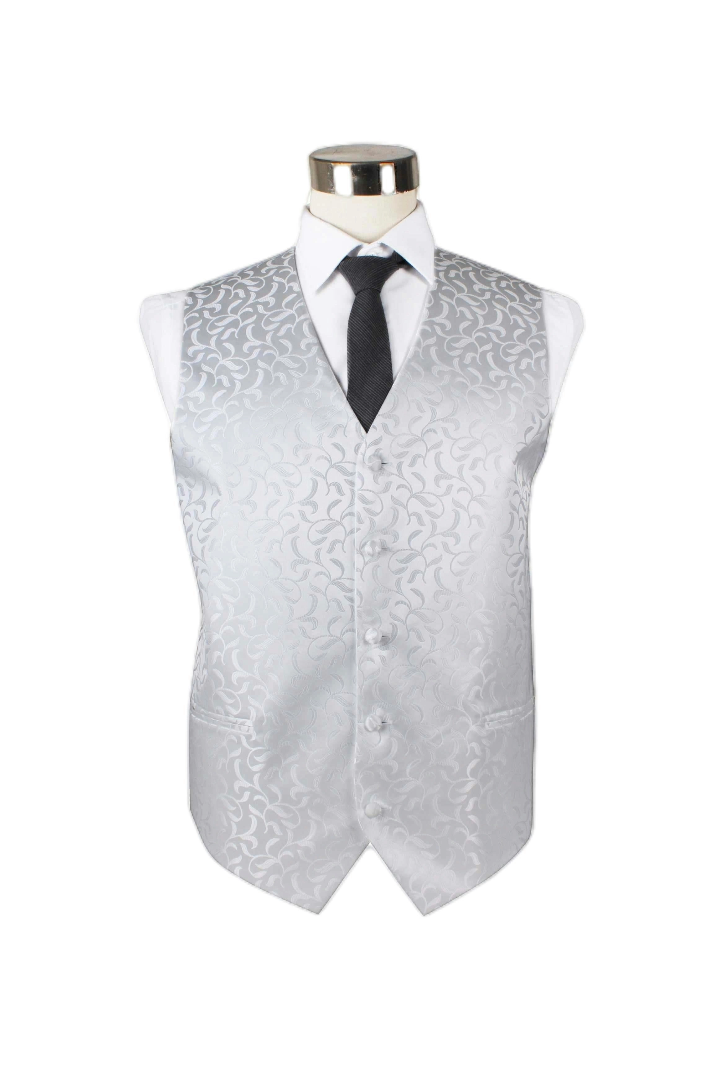 Mens White Scroll Vine Patterned Vest Waistcoat