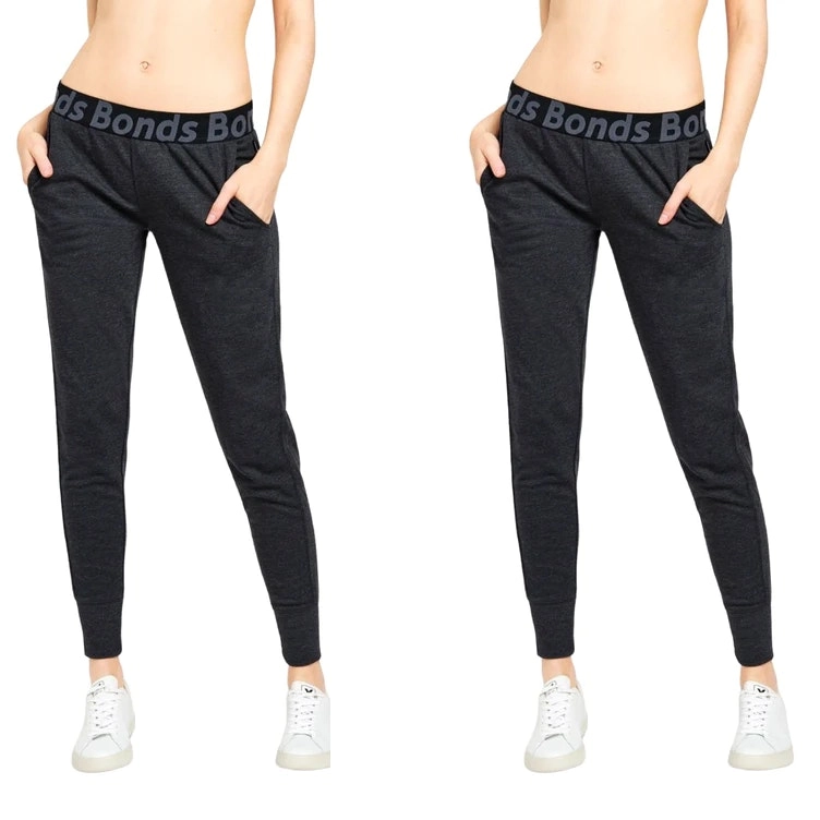 2 x Bonds Womens Essential Logo Charcoal Trackies