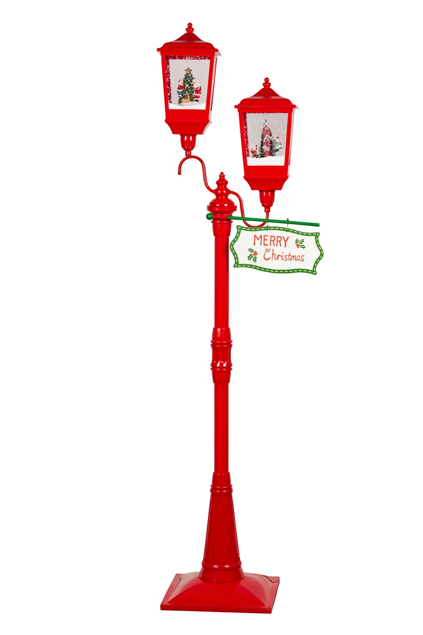 Christmas Lamp Post with Lights Music & Snow - Red 195cm